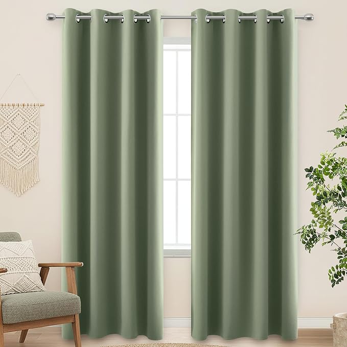 KOUFALL Retro Vintage Curtains for Bedroom,Green Farmhouse Blackout Elegant Curtains & Drapes for Living Room