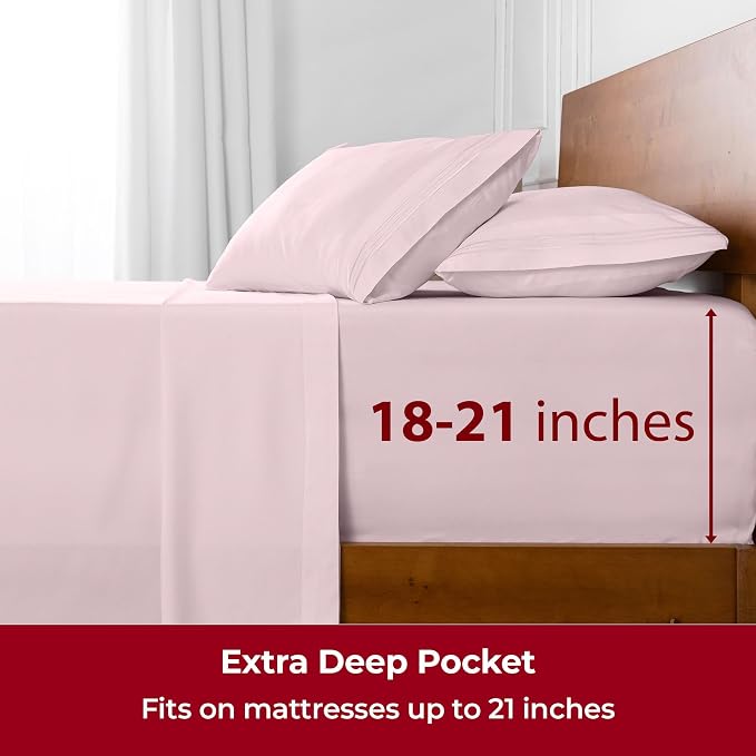 Mellanni Iconic 3-Piece, Ultra Soft Sheet Set (Twin XL, Blush Pink) | 10M+ Sleepers. Lab-tested: Sleeps Cool, Stays Bright, Strong, Smooth. Good Housekeeping Best Bedding, 7 yrs running.