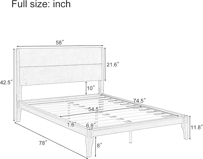 Merax Full Size Bamboo Platform Bed Frame with Tall Headboard, Brown | Mid-Century Modern Solid Bedframe Full-Size, Wood Slat Support, No Box Spring Needed, Easy Assembly, Noise Free