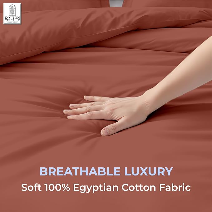 3 Pc 120"x120" Duvet Cover Set Super King Plus/Super Oversize King 100% Egyptian Cotton - 600 TC Comforter Cover, Zipper Closure & Corner Ties - Fits Only Large Inserts -Burnt Orange