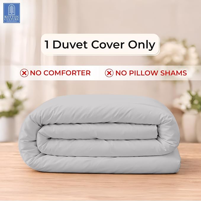 1 Pc Duvet Cover Queen Size/Full Size-100% Egyptian Cotton 600 Thread Count Ultra Soft Premium Durable Comforter Cover Zipper Closure & Corner Ties- (Silver, 90" X 90")
