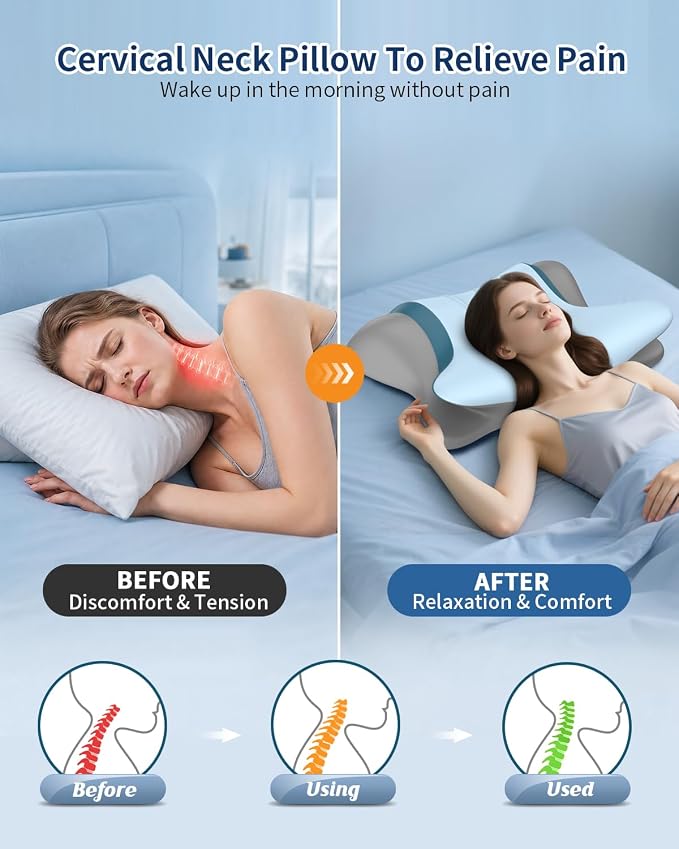 Cervical Neck Pillow for Pain Relief - Ergonomic Side Sleeper Pillow for Sleeping, Cooling Memory Foam Pillows for Neck Support, Orthopedic Pillow Contour Bed Pillow for Back Sleepers