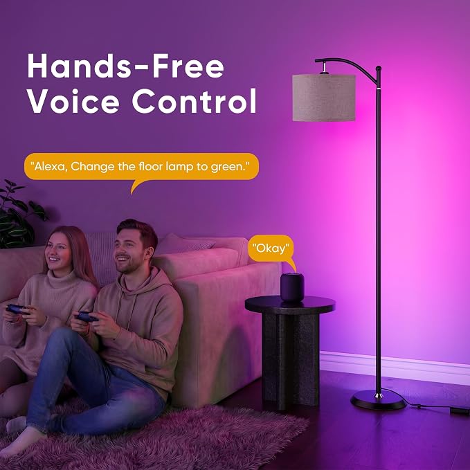 Smart LED RGBCW Corner Lamp with Linen Lampshade Compatible with Alexa, Color Changing Standing Lamp with 16 Million DIY Colors, Music Sync, Tall lamp for Living Bedroom Room,APP/Voice/Remote Control