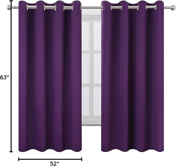 Blackout Curtains 52 x 63 inch/Purple Curtains Set of 2 Panels/Thermal Insulated Room Darkening Bedroom Curtains