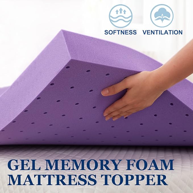 SINWEEK 4 Inch Gel Memory Foam Mattress Topper, Queen Size | Ventilated Soft Pressure Relieve Mattress Pad, Breathable Bed Topper, CertiPUR-US Certified, Queen Size