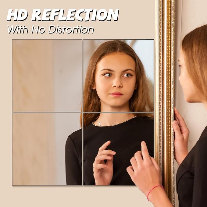 VASUHOME Glass Full Length Wall Mirror Tiles - [14 x12 Inch - 4PCS], Frameless Full Body Mirror for Home Gym, Bedroom, Living Room - Versatile Wall Mirror with Unrivaled Clarity