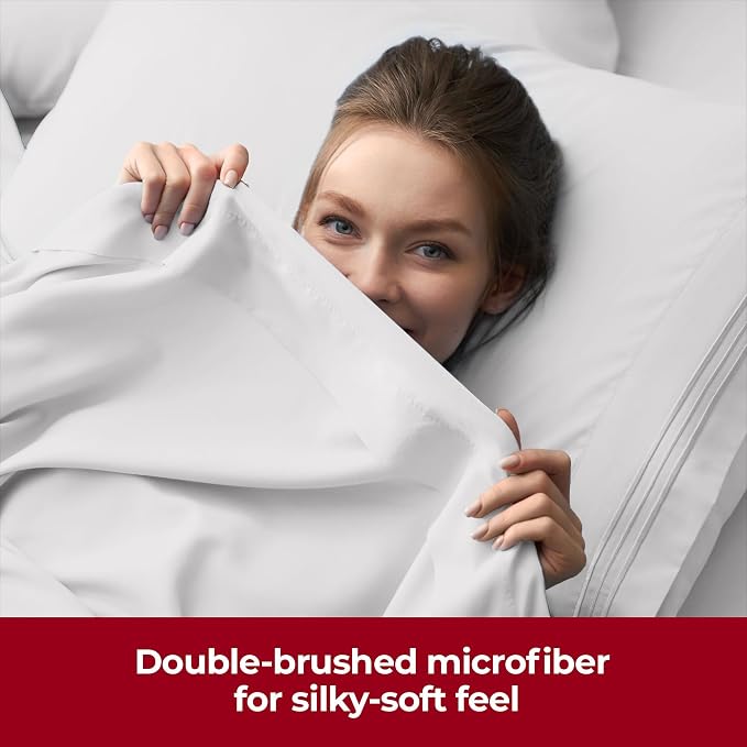 Mellanni Iconic 3-Piece, Ultra Soft Sheet Set (Twin, White) | 10M+ Sleepers. Lab-tested: Sleeps Cool, Stays Bright, Strong, Smooth. Good Housekeeping Best Bedding, 7 yrs running.