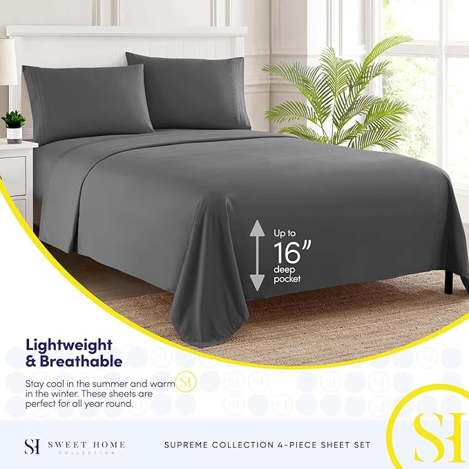 California King Sheet Sets - Breathable Luxury Sheets with Full Elastic & Secure Corner Straps Built In - 1800 Supreme Collection Cal King Deep Pocket Bedding Set, Sheet Set, California King, Gray
