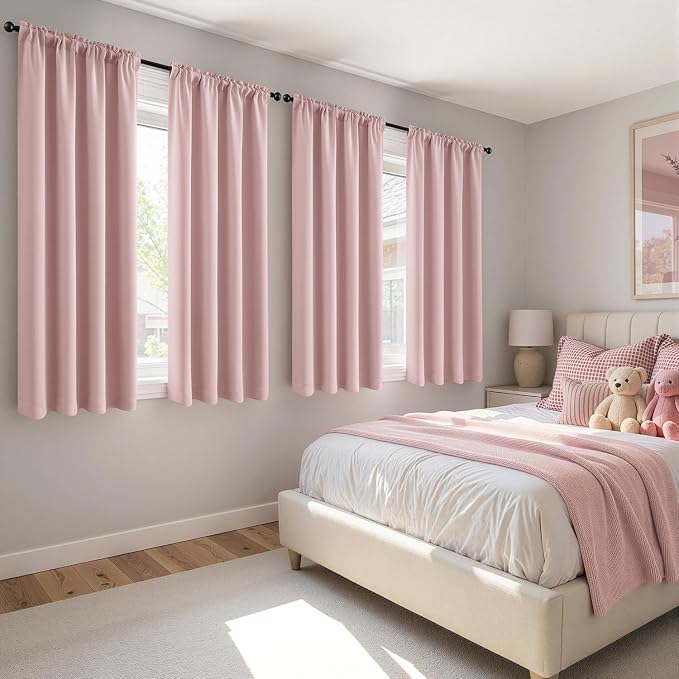 MIULEE 4 Panels Set Light Pink Blackout Curtains 63 Inch Length Bedroom | Thermal Curtains for Summer Heat, Light Blocking Privacy Window Drapes, Top&Bottom Rod Pocket