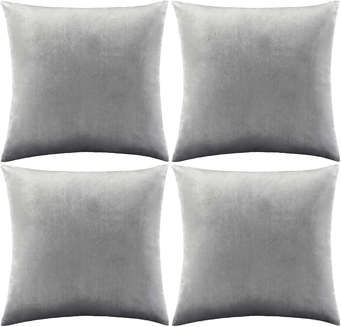 GIGIZAZA Decorative Throw Pillow Covers 20 x 20, Deep Grey Sofa Pillow Covers Velvet, Set of 4 Decor Square Cushion Covers