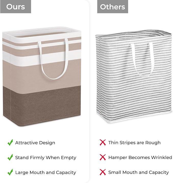 HomeHacks 2-Pack Large Laundry Basket, Waterproof, Freestanding Laundry Hamper, Collapsible Tall Clothes Hamper with Extended Handles for Clothes Toys in the Dorm and Family (Brown, 125L) | Waterproof, Freestanding, Collapsible Clothes Hamper with Rein...
