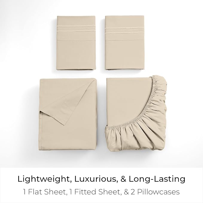 Mellanni Iconic 4-Piece, Ultra Soft Sheet Set (King, Beige) | 10M+ Sleepers. Lab-tested: Sleeps Cool, Stays Bright, Strong, Smooth. Good Housekeeping Best Bedding, 7 yrs running.