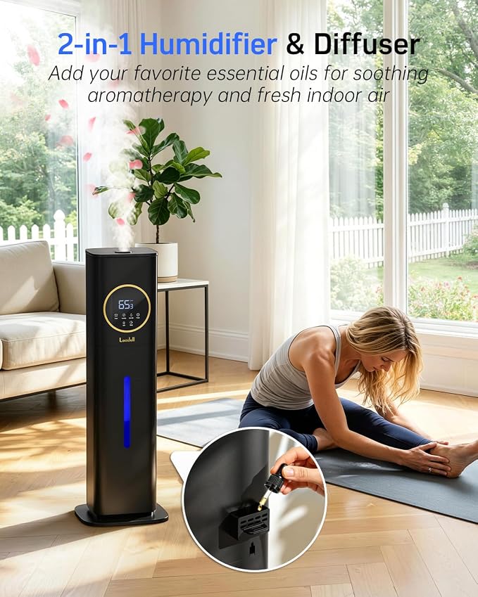 LACIDOLL Humidifiers for Bedroom 500 sq ft, 2.1Gal/8L Humidifier large room | Night Light & Essential Oil Diffuser, Top Fill Large Room Humidifiers for Home Baby Nursery Office Plants, Black