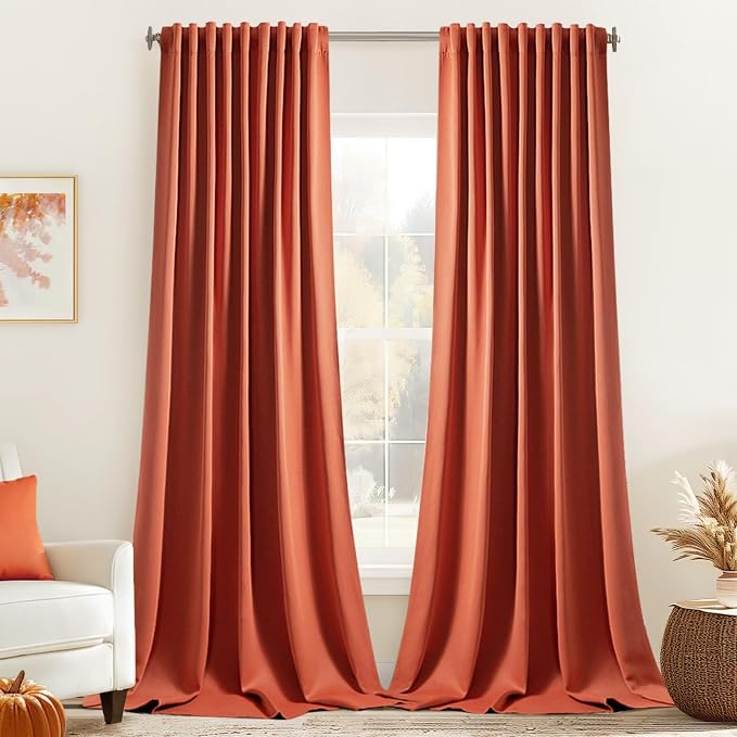 MIULEE Fall Burnt Orange Back Tab Blackout Curtains 52"x120" Length 2 Panel | Rod Pocket Pinch Pleated, Thermal Insulated, Room Darkening, Light Blocking, Privacy Curtains for Living Room Bedroom