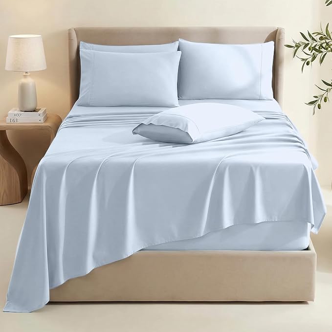 Hearth & Harbor Extra Deep Pocket Sheets - Fits Mattress 18-24 Inches Deep - Extra Deep Pocket Twin XL Sheets Sets - 4 Piece Twin XL Size - Ice Blue