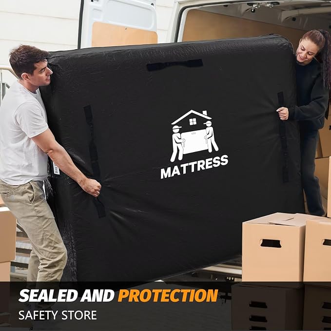 Mattress Bags for Moving, BETU Mattress Protector Waterproof Mattress Cover Queen Size Storage Bags with 8 Heavy-Duty Handles and Zipper for Bed Extra Thick Large Reusable(2 Pack, 82"x62"x15" Black)