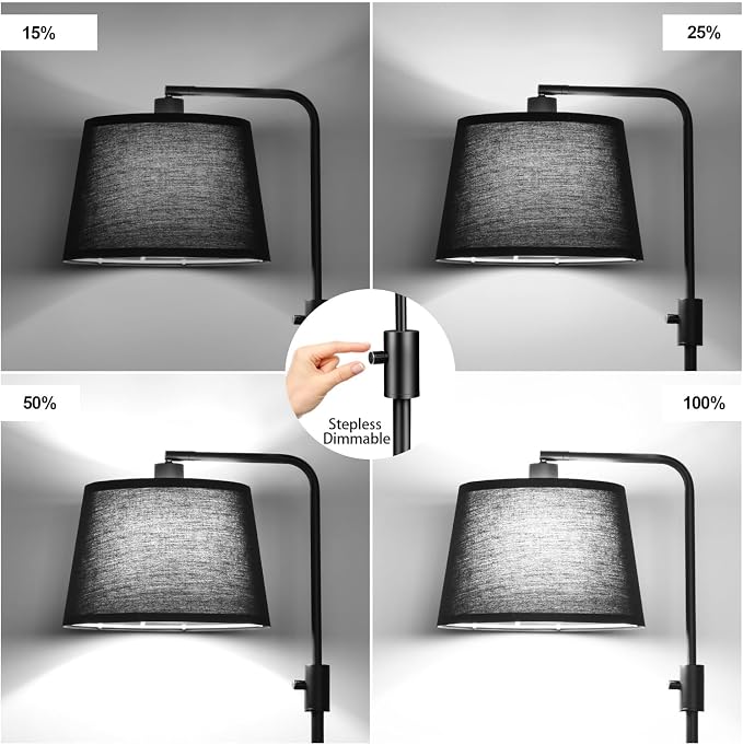 Nintiue [Upgraded] Dimmable Floor Lamp, 1000 Lumens LED Edison Bulb Included, Black Shade, Modern Arc Standing Tall Floor Lamp for Living Room Bedroom Office Dining Room