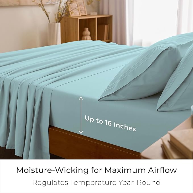 Mellanni Iconic 4-Piece, Ultra Soft Sheet Set (Full, Aqua) | 10M+ Sleepers. Lab-tested: Sleeps Cool, Stays Bright, Strong, Smooth. Good Housekeeping Best Bedding, 7 yrs running.
