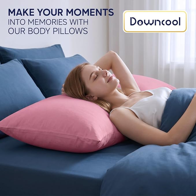 DOWNCOOL Large Body Pillow Insert- Breathable Full Body Pillow for Side Sleeper - Soft Long Bed Pillow for Adults - 20 x 54 inch (Pink)