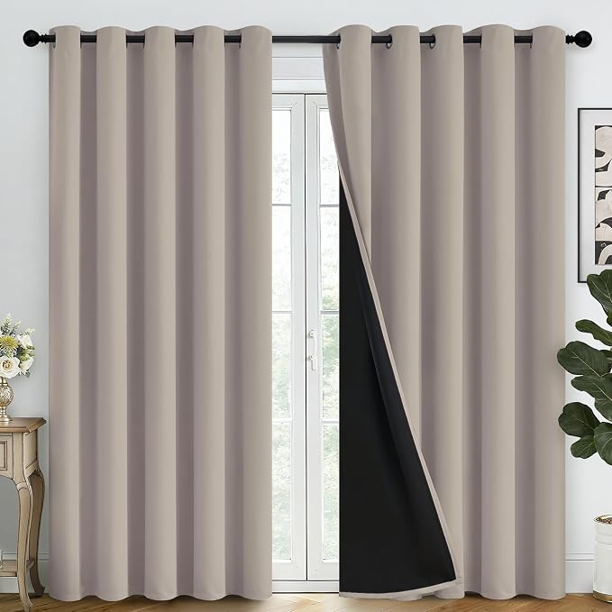 SimpleHome Natural 100% Blackout Curtains Room Darkening Living Room 84L | Curtains for Bedroom,Thermal Insulated Grommet Window Drapes,Curtains for Living Room with Black Back,62 x 84 Inch,2 Panels