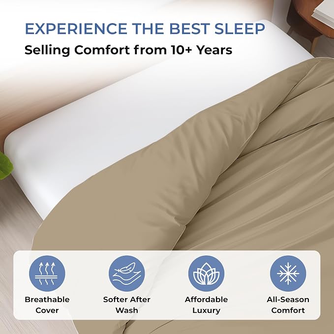 1 Pc 120" x 98" Duvet Cover Oversized King 100% Egyptian Cotton - 600 Thread Count Comforter Cover, Zipper Closure & Corner Ties - Fits Large King Inserts - Taupe