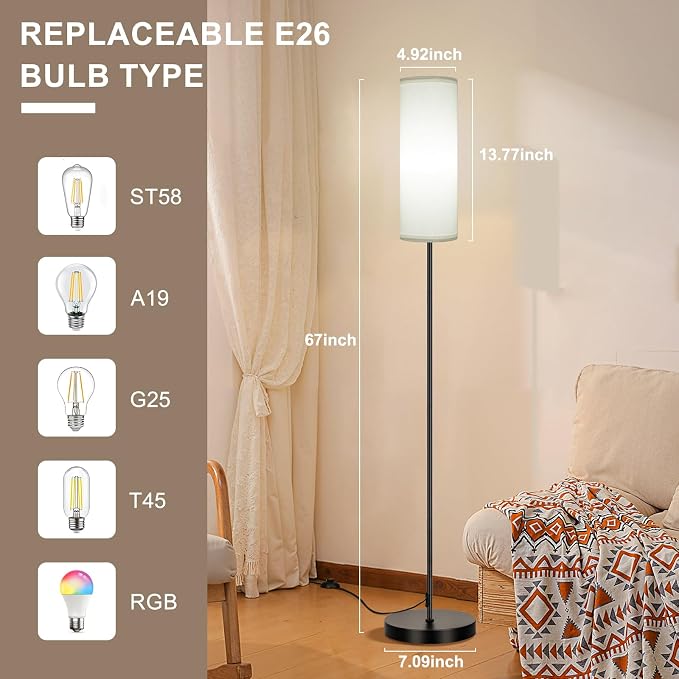 FRIDEKO HOME 2 Pack Floor Lamps for Living Room, 9W 800LM Bulbs White Shade | Music Sync Light, App & Remote Control, Dimmable & Adjustable Color Temperature Standing Lamp for Living Room Bedroom Gaming