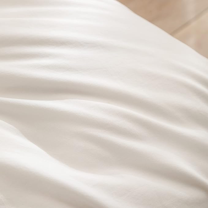 BESTOUCH Cotton Solid Duvet Cover Set Linen Feel Off White California King | 100% Washed Cotton, Soft Wrinkle Texture, Hidden Zipper, 8 Ties, Breathable Lightweight Durable Comfy, 3 Pcs No Insert