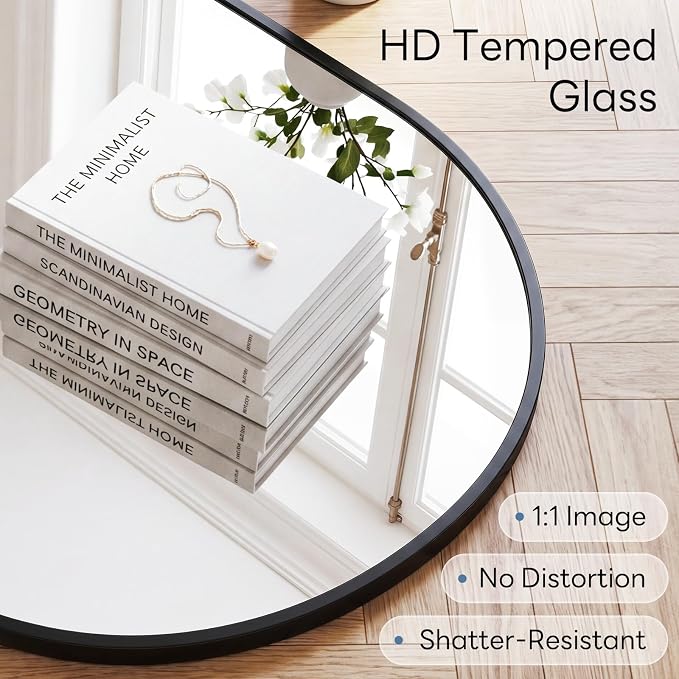 Sweetcrispy 24" x 48" Black Bathroom Mirror for Wall, Oval Walls Mirror | Modern Vanity Mirrors for Over Sink, Living Room, Bedroom, Entryway, Horizontal or Vertical
