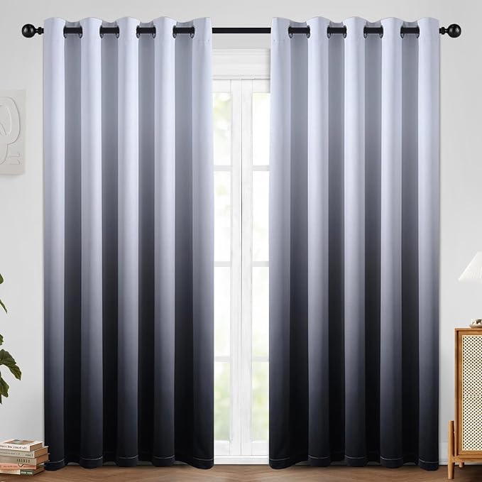 SimpleHome Ombre Gradient Black White to Gray Curtains for Bedroom,62Wx84L | Room Darkening Curtains,Light Blocking Thermal Insulated Grommet Window Curtains for Living Room,2 Panels,84 Inches Length