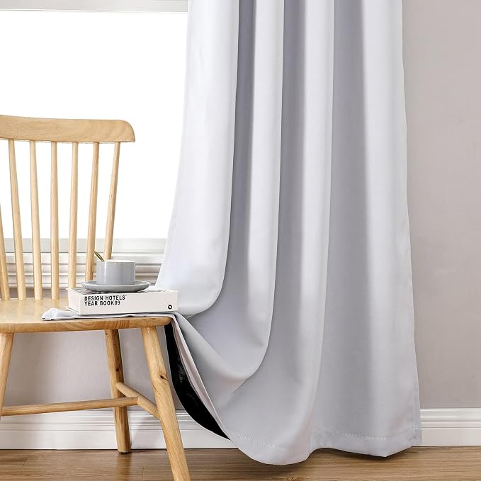 ChrisDowa 100% Blackout Curtains for Bedroom 80 Inches Long 2 Panels Set | 2 Thick Layers, Thermal Insulated, Light Blocking, Grommet, Window Treatment, Living Room Drapes, Greyish White, 52 x 80 Inch