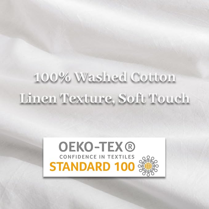 NEXHOME PRO Cotton Duvet Cover Queen Size White, Organic Natural Linen Feel 100% Washed Cotton 3 Pieces Bedding Set with Zipper Closure & Corner Ties, Breathable(No Comforter)