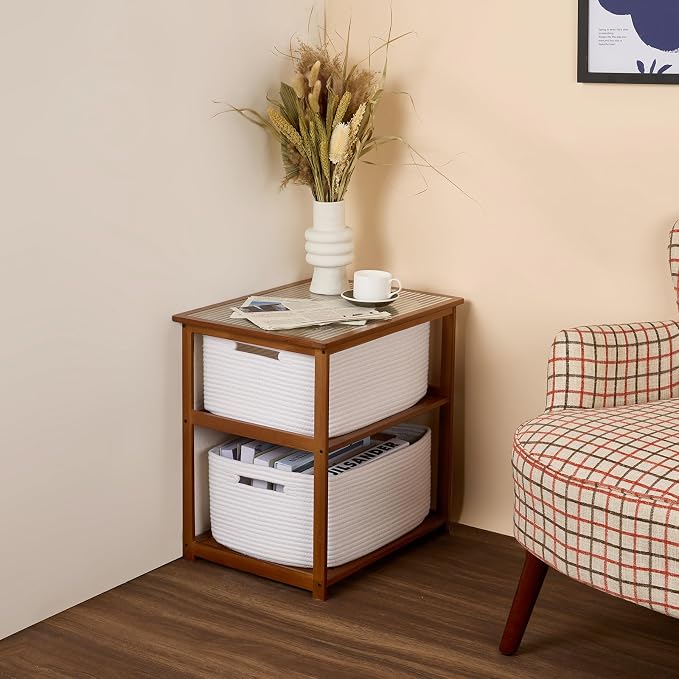 MiniArk Large Storage Baskets for Organizing, 17 x 13 x 7.5” Closet Shelf Baskets for Clothes Blanket Towels, Baby Nursery, Toy Bins Box, Woven Rope Baskets, 4 Packs Off White