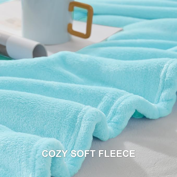 Hansleep King Robin Egg Blue Fleece Blanket, Soft Flannel Bed Blanket | Fuzzy Cozy Blanket 90x108 Inches, Multi-use for Bed, Sofa, Couch, Travel, Camping, All Season Warm Lightweight Cover