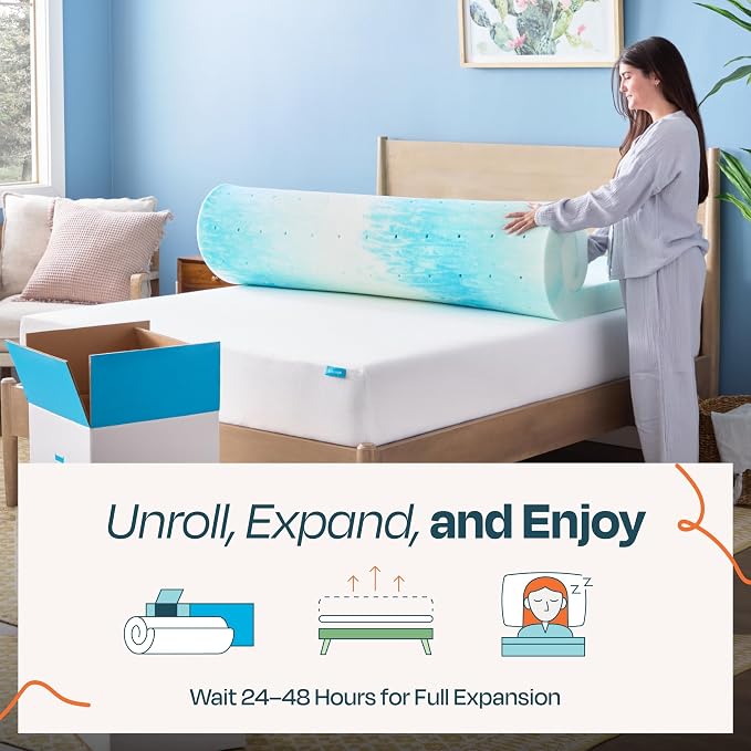 Linenspa 4 Inch Swirl Gel Memory Foam Mattress Topper, Full Size – Cooling Gel Infused, Ventilation Holes – Pressure Relieving Bed Topper – CertiPUR Certified