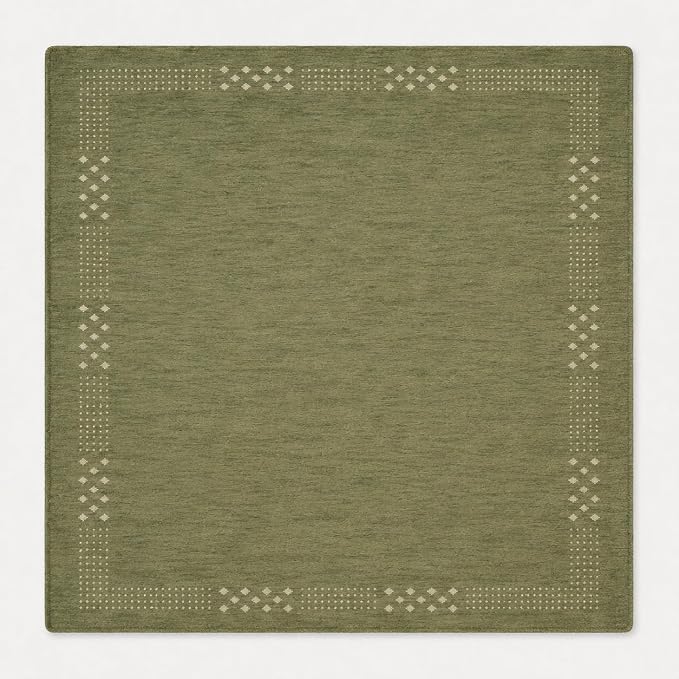 HAND KNOTTED LOOM WOOL ECO-FRIENDLY AREA RUGS - 10'x10', Square Shape, Green Color, Contemporary Modern Design, High Pile Thick Handmade Anti Skid Area Rugs for Living Room, Bed Room (L00530)