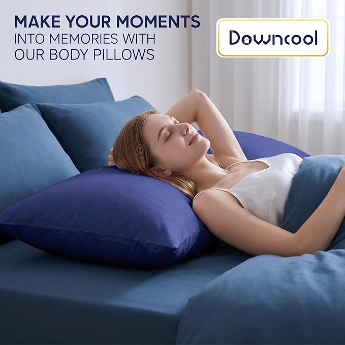 DOWNCOOL Large Body Pillow Insert- Breathable Full Body Pillow for Side Sleeper - Soft Long Bed Pillow for Adults - 20 x 54 inch （Blue）