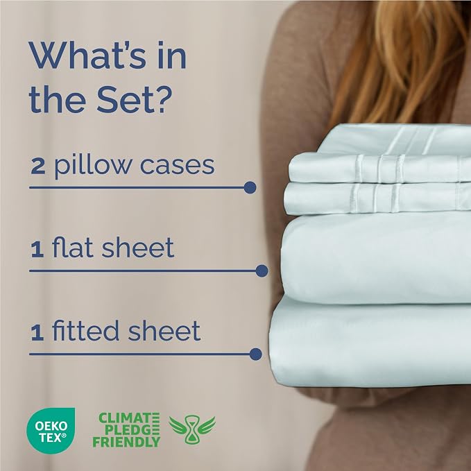 Full Size 4 Piece Sheet Set - Comfy Breathable & Cooling Sheets - Ice Blue | Hotel Luxury Bed Sheets for Women & Men, Deep Pockets, Easy-Fit, Extra Soft and Wrinkle Free Sheets, Oeko-Tex Bed Sheet Set