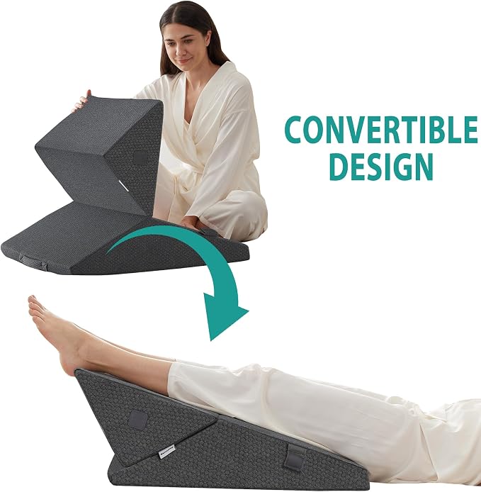 Wedge Pillow for Sleeping, Adjustable 9&12 Inch Foldable Bed Wedge Pillow Set, Orthopedic Memory Foam Triangle Pillows Wedge, 7-in-1 Elevated Pillows for Leg and Back Support, Dark Grey