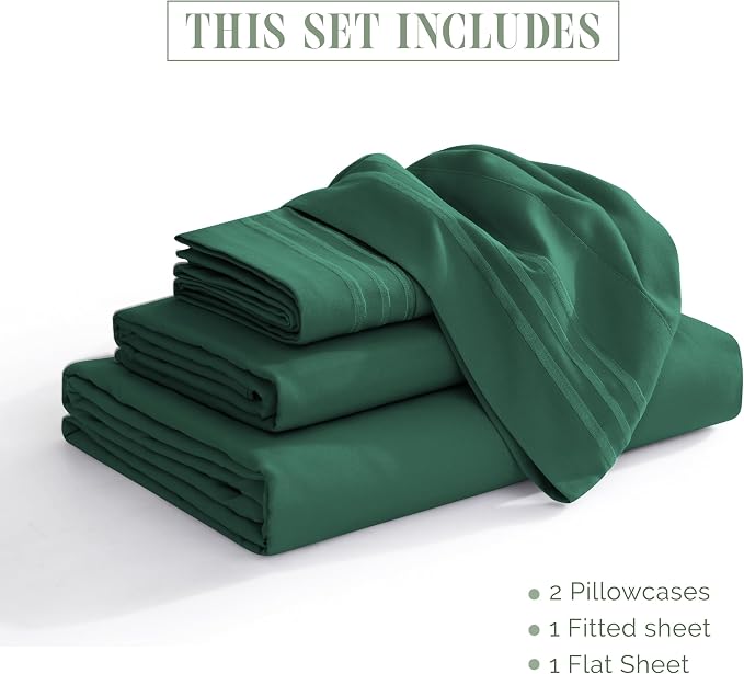 Elegant Comfort Luxury 1500 Premium Hotel Quality Microfiber 4-Piece Sheet Set - Wrinkle Resistant, All Around Elastic Fitted Sheet, Deep Pocket up to 16", King Hunter Green