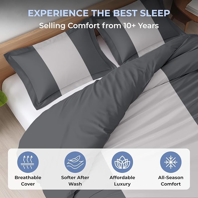 120"x98" 3 Pc Oversized King Duvet Cover Set 100% Egyptian Cotton - 600 TC Comforter Cover, Zipper Closure & Corner Ties - Fits Large King Inserts (Oversized King,Dashing Grey)