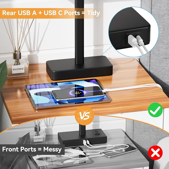 Touch Lamps for Nightstands Set of 2, Dimmable Black Bedside Table Lamp | Modern Table Lamp for Bedroom, Black Desk Lamp for Living room, with USB C+A, End Tables Bed Side, Bulb Included