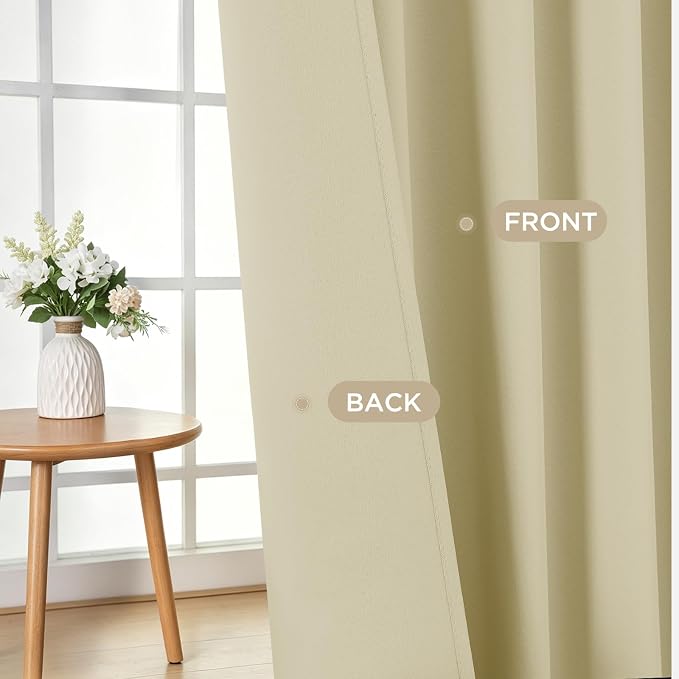 Joydeco Blackout Curtains for Bedroom 108 inch Long 2 Panels, Thermal Insulated Room Darkening Curtains with Grommets, Soft Window Drapes for Living Room (W52 x L108 Inch, Beige)