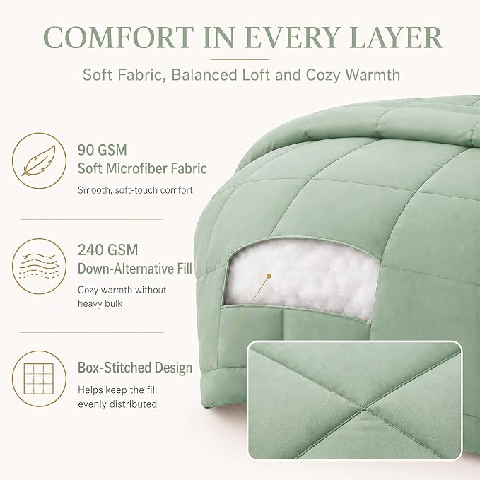 Full Size Comforter Sets Sage Green - 7 Pieces Bed in a Bag | OEKO-TEX Certified, All-Season, Bedroom, Guest Room, Down-Alternative Comforter + Flat & Fitted Sheets + 4 Pillowcases