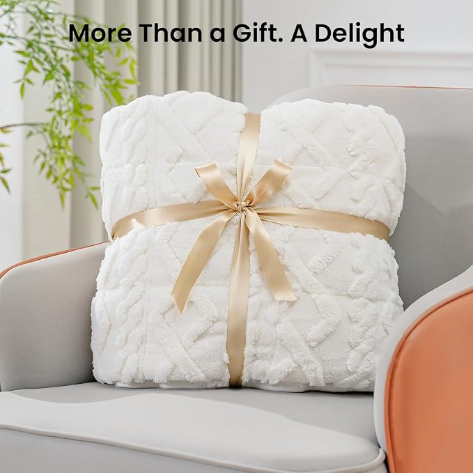 Drewin Weighted Blanket 15lbs Queen Size for Adults,Cream White,60" x 80" | Stress Relief & Better Sleep,Soft Jacquard Sherpa with Glass Beads,Machine Washable,Great for Napping,Relaxing,Reading