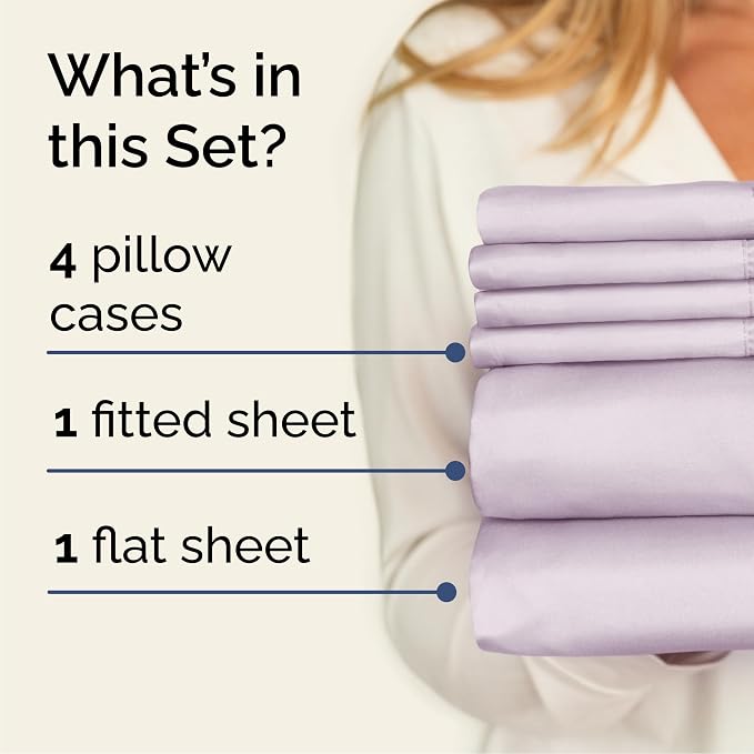 Cal King 6 Piece Bed Sheet Set - Soft & Cooling Sheets - Light Lavender | Ultra-Soft Hotel Luxury Bedding Set with 8-16 Inch Deep Pockets, 1 Flat & 1 Fitted Sheet & 4 Pillowcases, Wrinkle & Fade Free
