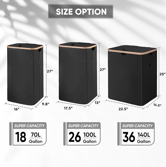BALEINE 100L Laundry Hamper with Lid, Large Laundry Basket Bin | Large Capacity, Easy-Access Lid, Shape-Retaining Structure, Pull Handles, Ideal for Bedroom, Dorm, Laundry Room