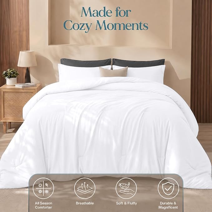 Queen Comforter Set 3 Piece White by Utopia Bedding, Comforters Queen Size, Bedding Comforters Sets, Down Alternative Soft Bed Set, 1 Comforter (88 x 88 inches) 2 Pillow Shams (20 x 26 inches)