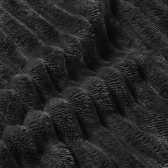 BEDELITE 3D Ribbed Jacquard Black King Size Blankets for Bed, 108x90 Inch | Soft Warm Decorative Fluffy Blanket, Cozy Fuzzy Lightweight Plush Fleece Throw Blankets for Bed, Room Decor, Gift for Women