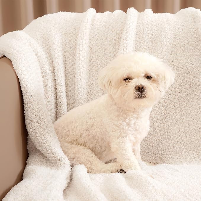 Snuggle Sac Buttery Ivory Throw Blanket for Couch, Reversible Super Soft Knitted Blankets, Warm Cozy Knit Fuzzy Plush Lightweight Throws Dupes for Sofa, Bed, Picnic, Ivory, 50 x 60 inches (Pack of 2)