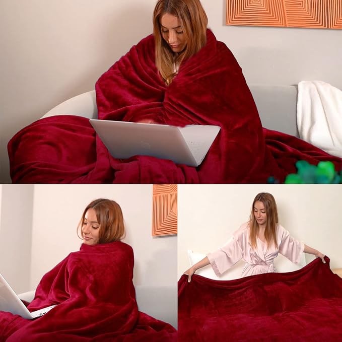 Red Fleece Plush Throw Blanket 90"x90"for Couch Sofa Fuzzy Cozy Flannel | Super Soft Lightweight Microfiber Blanket for Bed Chair bedroom Home Decor All Season,Birthday Gifts for Women Mom Adult